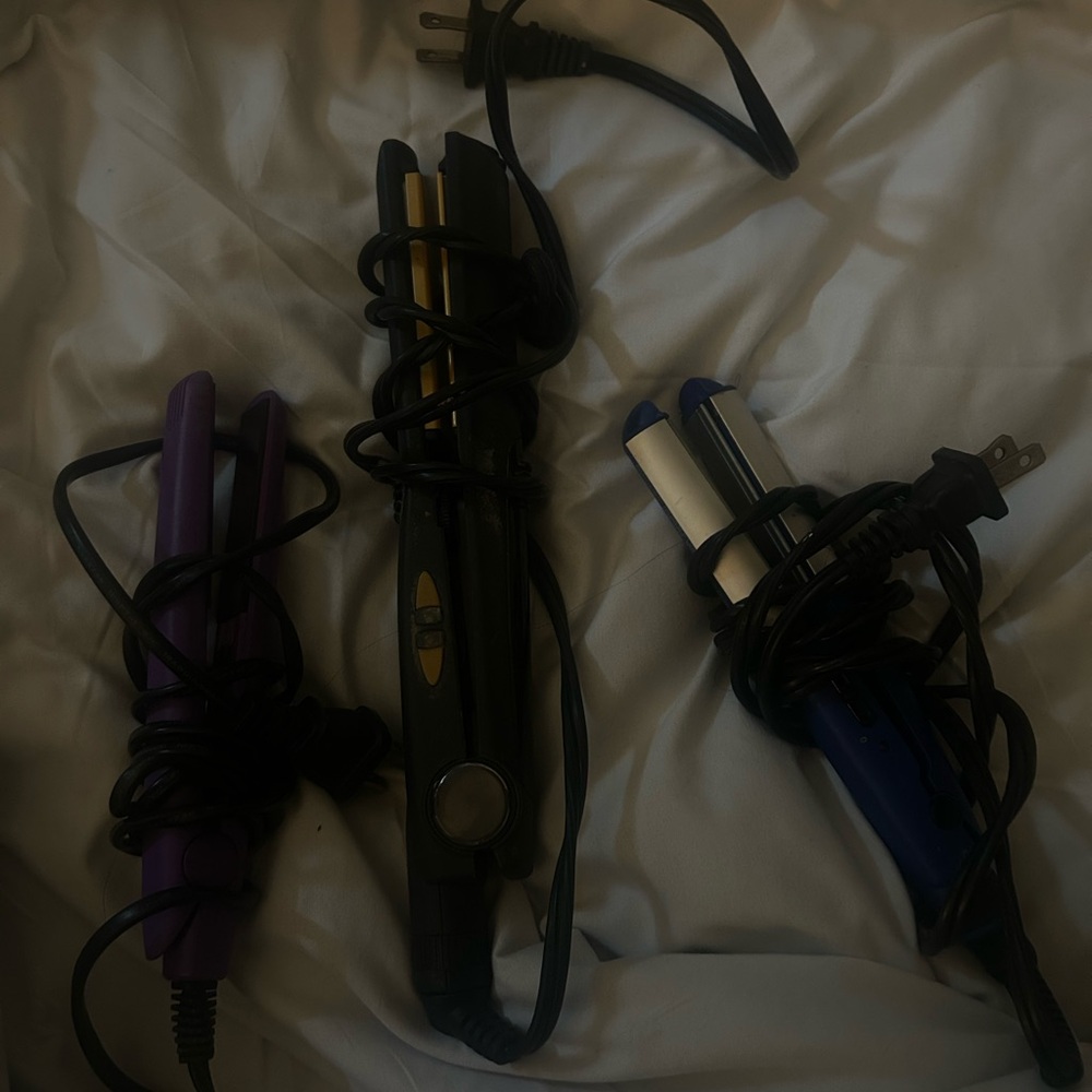 Set of Three Hair Styling Tools - Black, Purple, Blue
